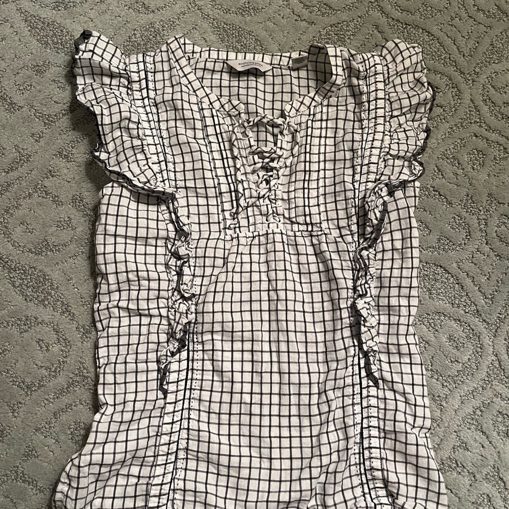 Scotch & Soda Ruffled Top Lace-Up Front Sleeveless Black White Women's Size XS